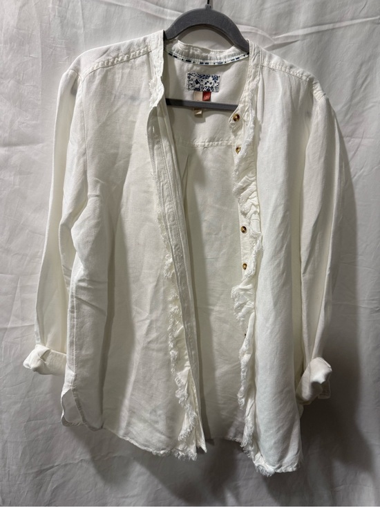 Pilcro Tops - Pilcro White Button-Up Shirt with Navy Floral Trim